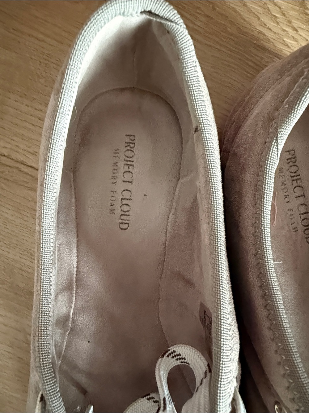 Women's Beige Suede Ballet Flats with Ties - Picture 2 of 3